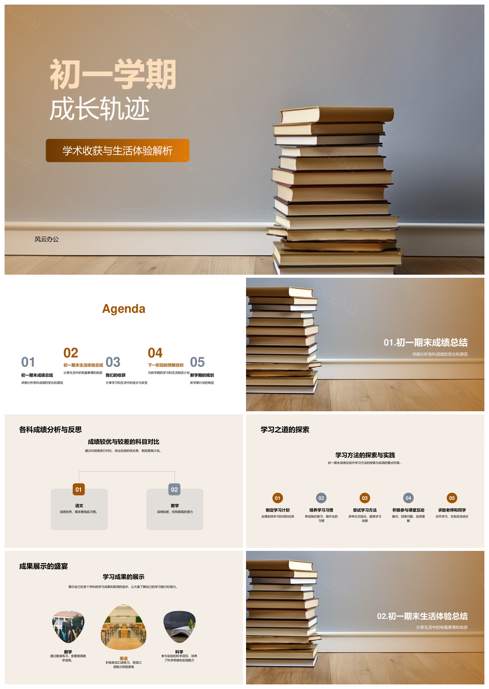 初一成长轨迹学术生活协作友情校园PPT模板