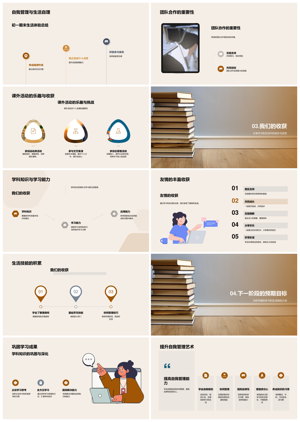 初一成长轨迹学术生活协作友情校园PPT模板
