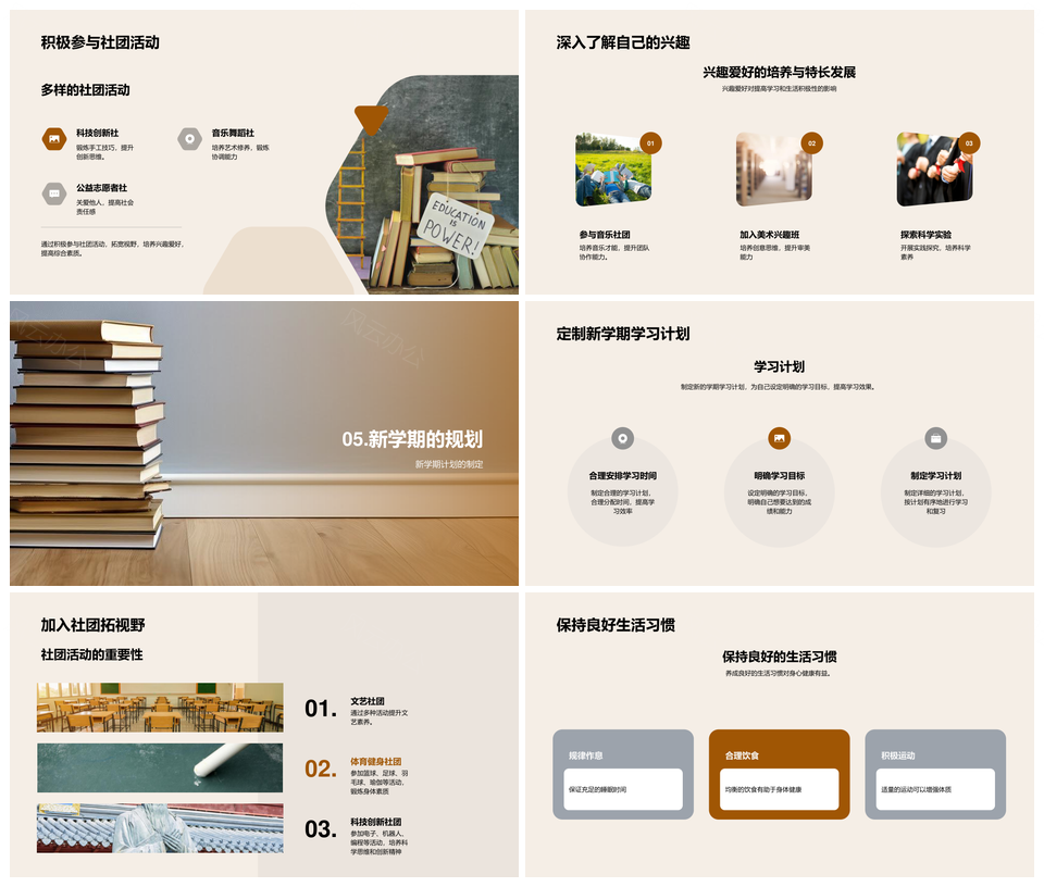 初一成长轨迹学术生活协作友情校园PPT模板