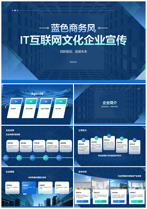 蓝色商务IT企业文化宣传简介核心价值行为准则员工关怀故事PPT模板