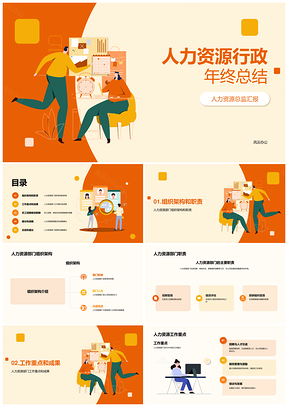 卡通HR总监年终总结组织职责绩效发展汇报PPT模板