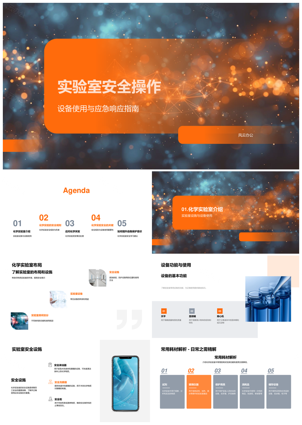 化学实验室安全设备应急处理危险分析布局PPT模板
