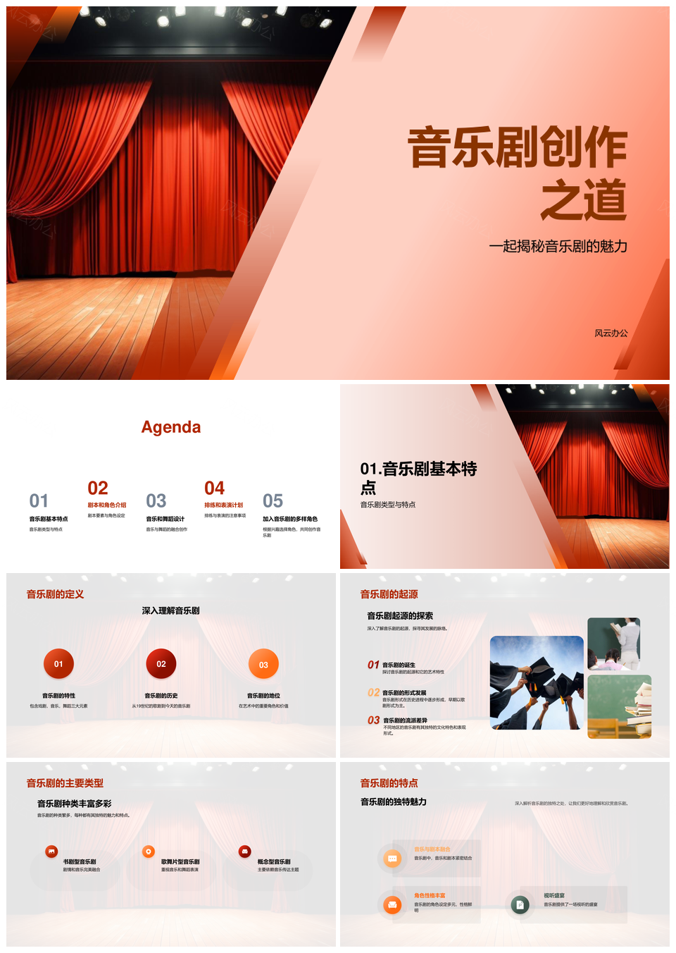 音乐剧创作剧本角色音乐舞蹈排练表演PPT模板