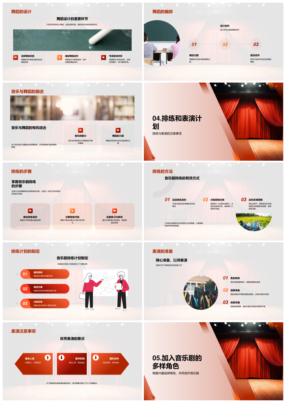 音乐剧创作剧本角色音乐舞蹈排练表演PPT模板