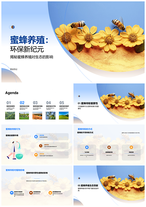 蜜蜂养殖护生态传粉平衡助农林牧渔PPT模板