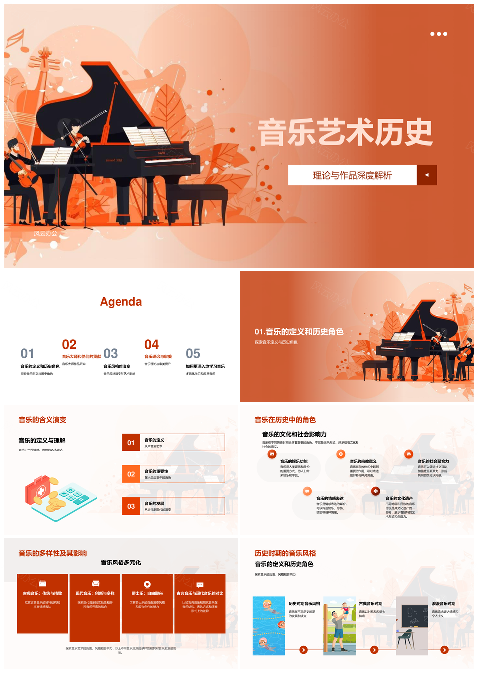 音乐艺术历史理论风格古典现代爵士音乐家作品分析PPT模板