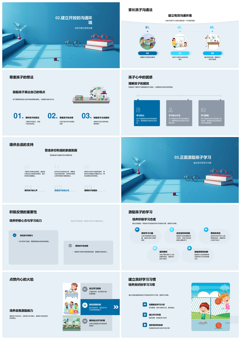 家长引导孩子学习态度沟通激励PPT模板