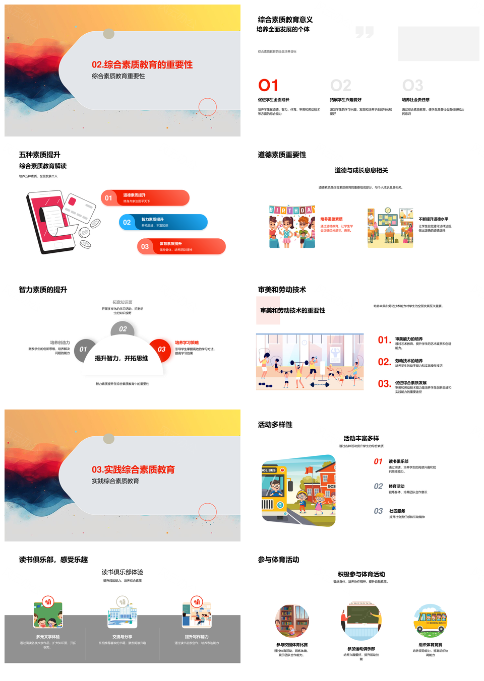 五年级素质教育促学生全面个性发展PPT模板