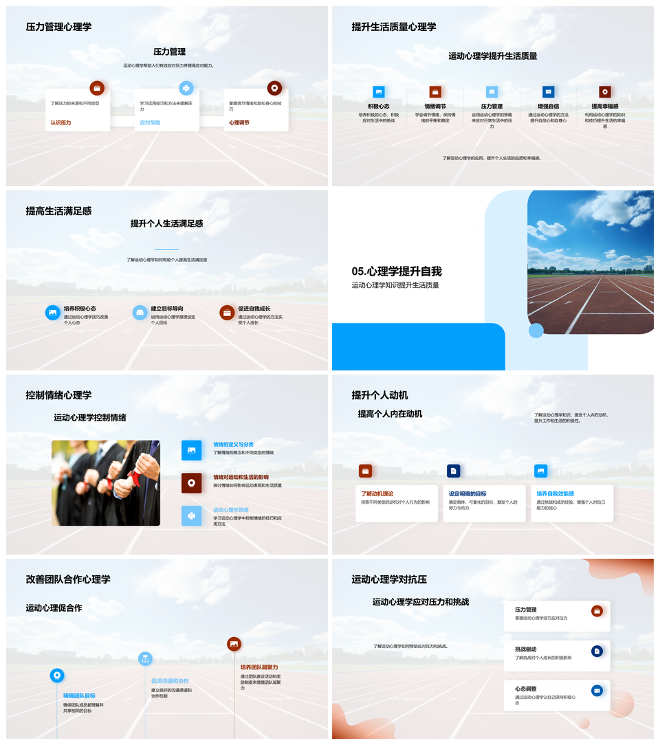 运动心理学调控情绪动机团队提升生活PPT模板