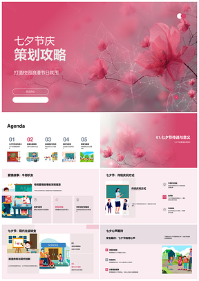 七夕校园浪漫氛围音乐灯光纪念品策划攻略PPT模板