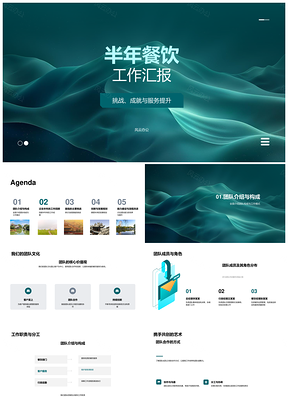 半年餐饮工作挑战成就服务团队效率市场内部汇报PPT模板