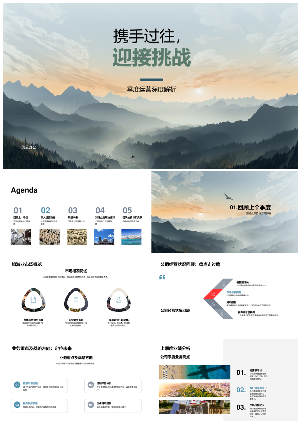 旅游业季度运营解析与下季山脉战略挑战展望PPT模板
