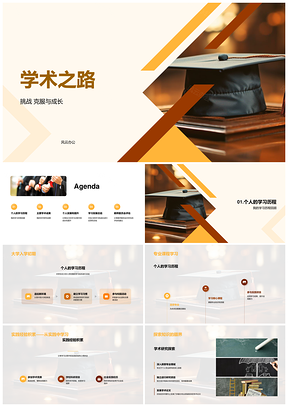 学术挑战成长教师委员会成就项目论文毕业帽PPT模板