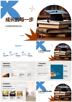 成长启蒙逐梦高中挑战成就毕业帽PPT模板