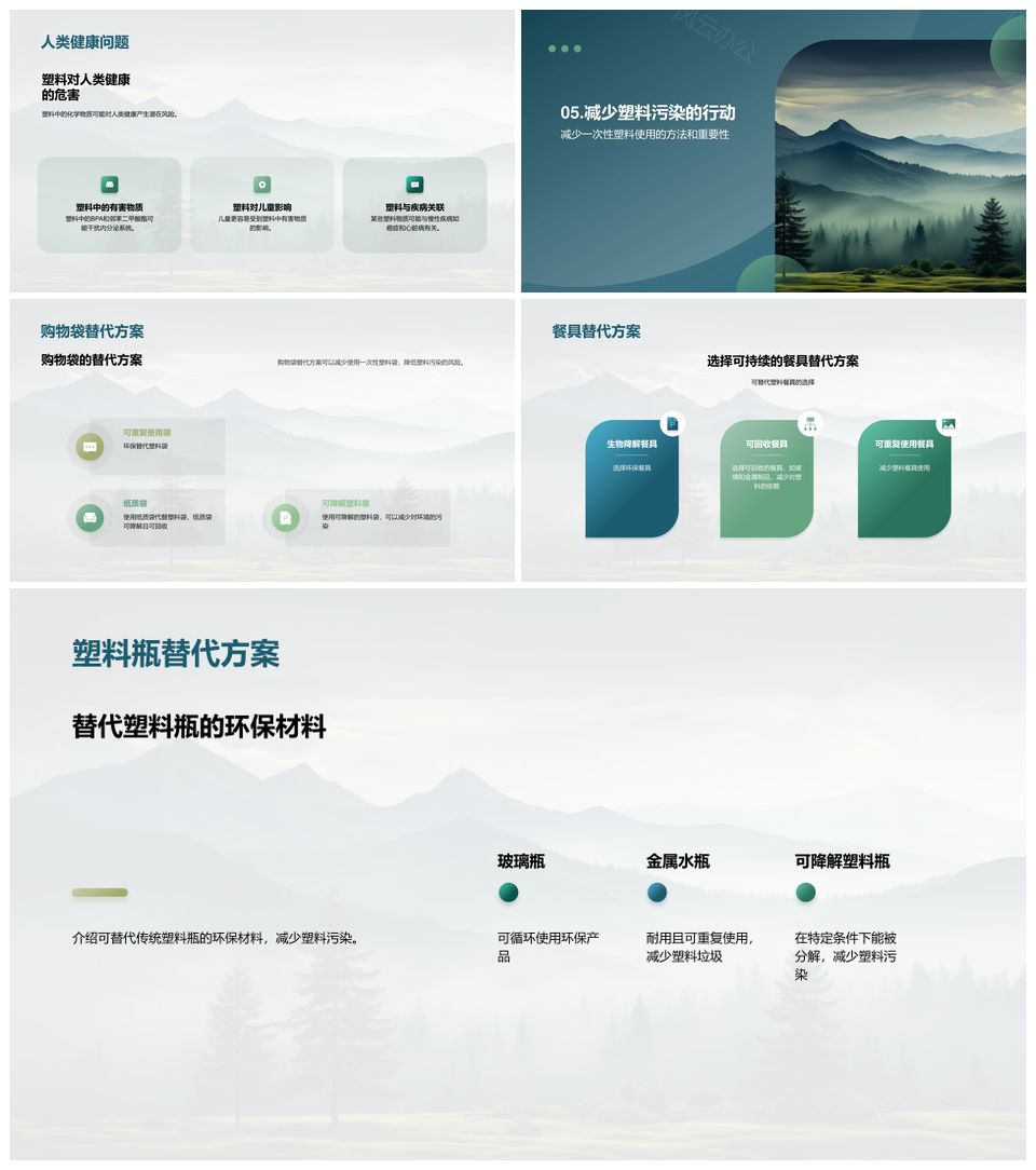 塑料污染威胁生态环保行动推分类回收替代材料PPT模板