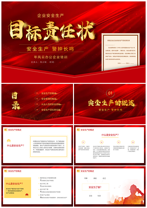 红金书法企业安全目标责任状培训PPT模板
