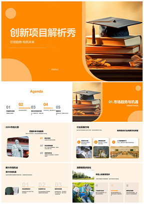 创新项目市场趋势机会点创意竞争目标画像路径毕业帽解析秀PPT模板