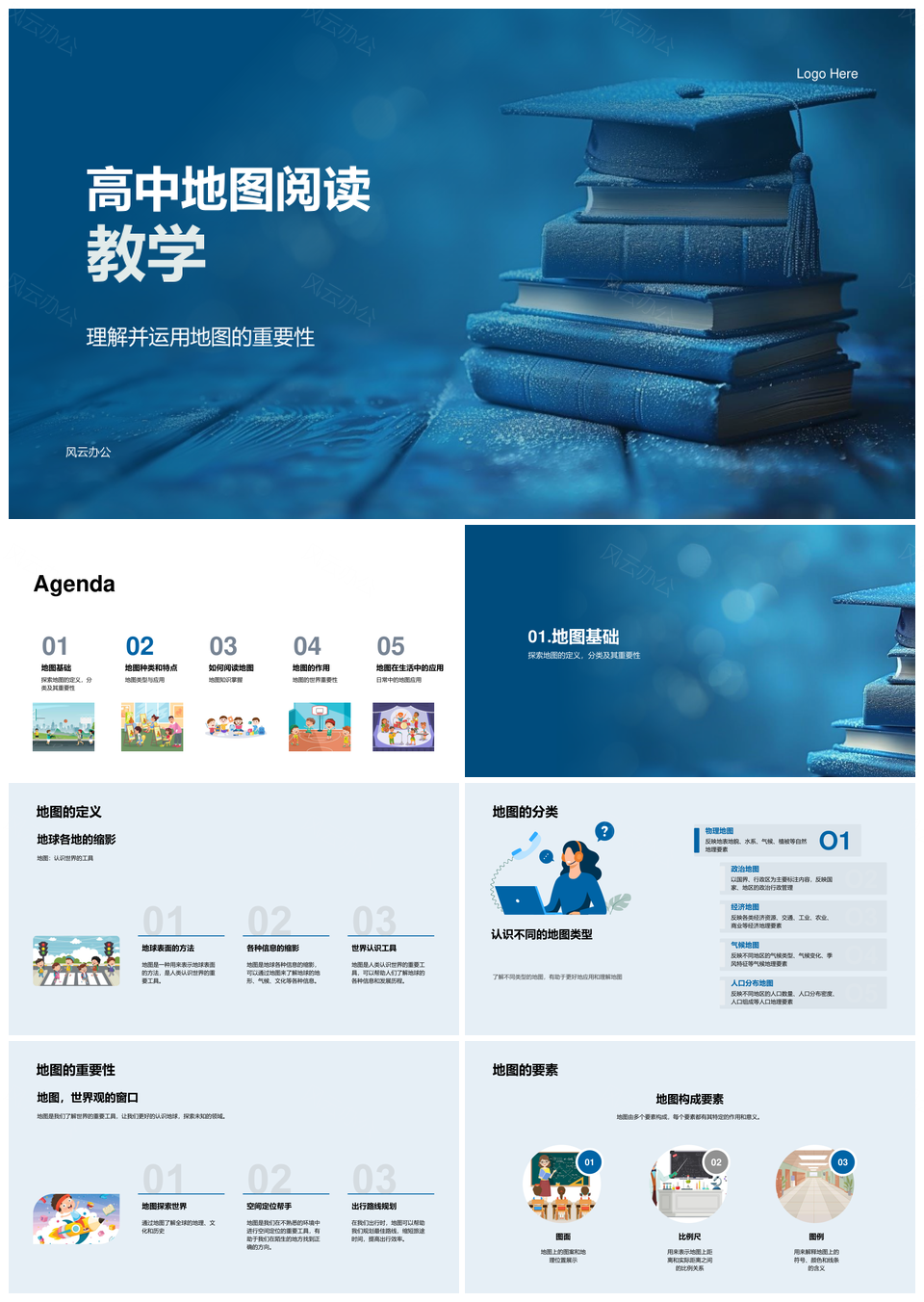 高中地图阅读定位导航分类教学PPT模板