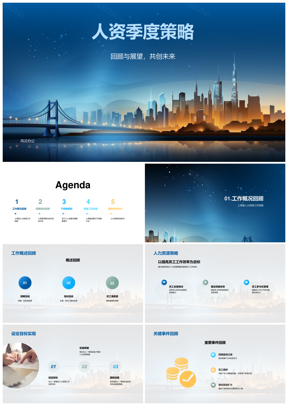 人资季度招聘培训总结与员工满意度图表PPT模板