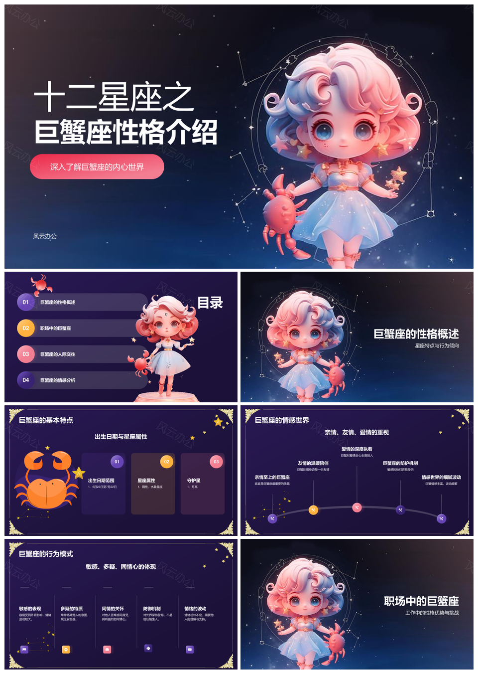 巨蟹座十二星座性格特点生日日期介绍PPT模板