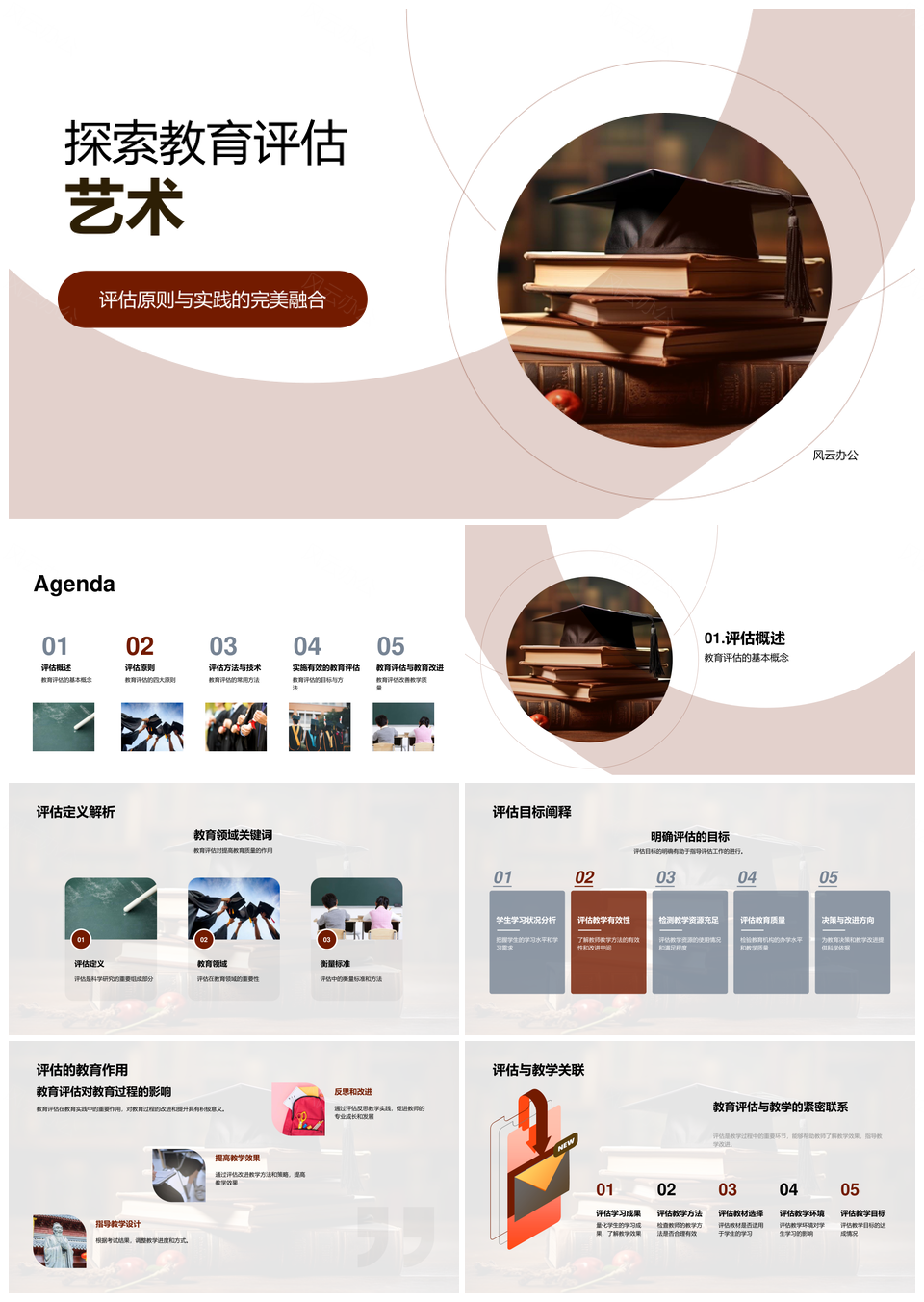 教育评估原则实践观察法毕业帽PPT模板
