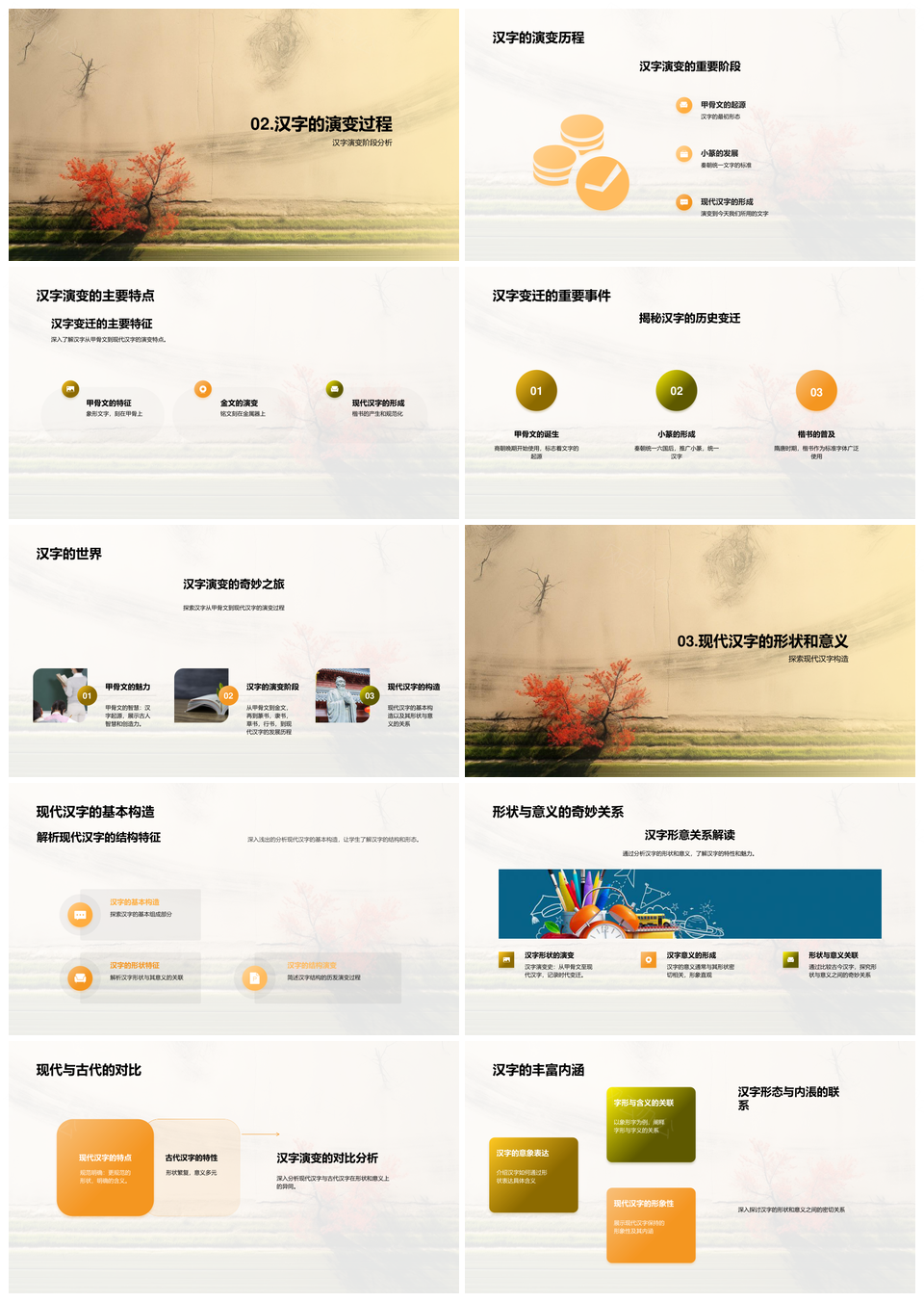 汉字演变史从甲骨文金文到现代教学PPT模板