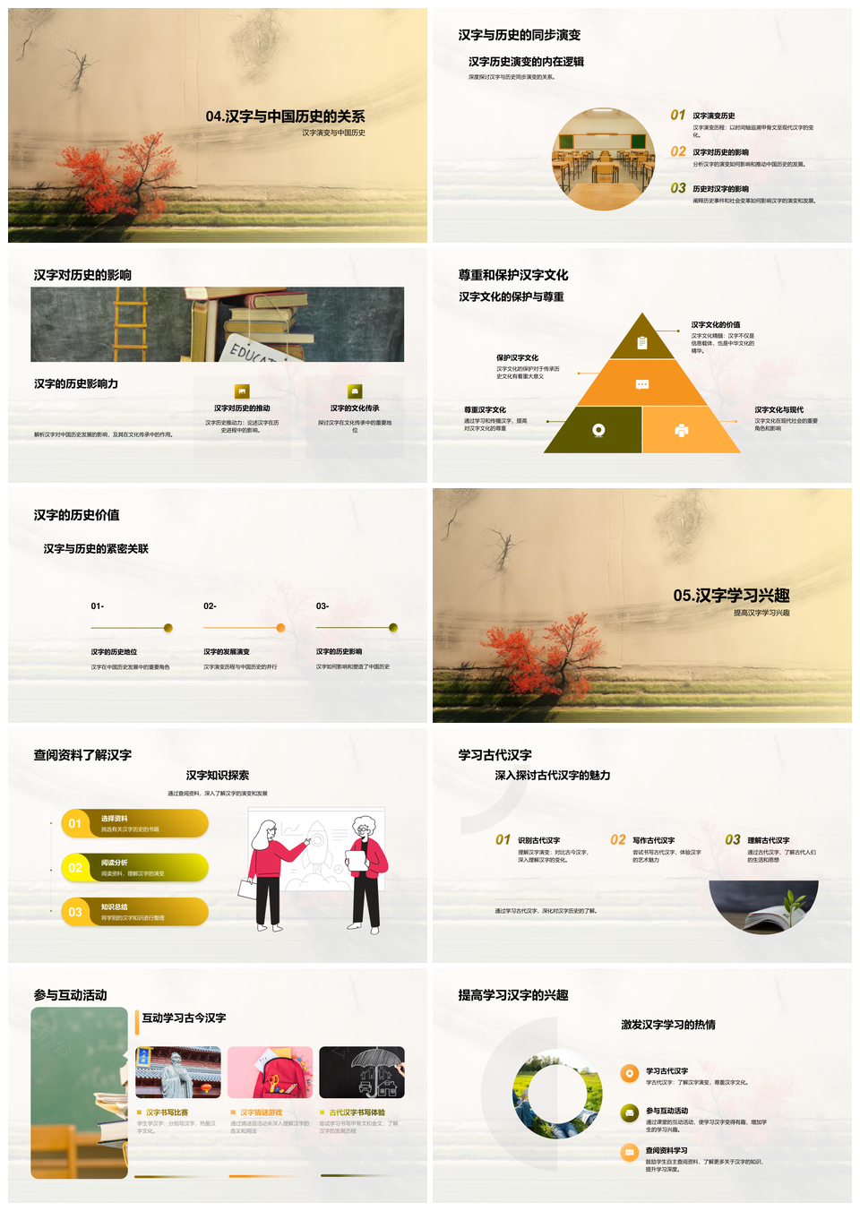 汉字演变史从甲骨文金文到现代教学PPT模板