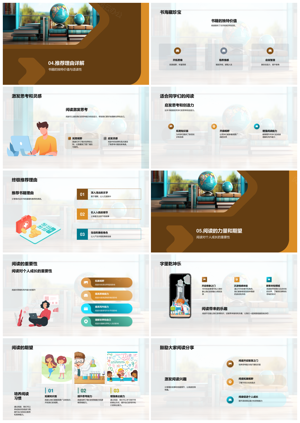 世界智慧之旅阅读心得书籍主题知识推荐PPT模板