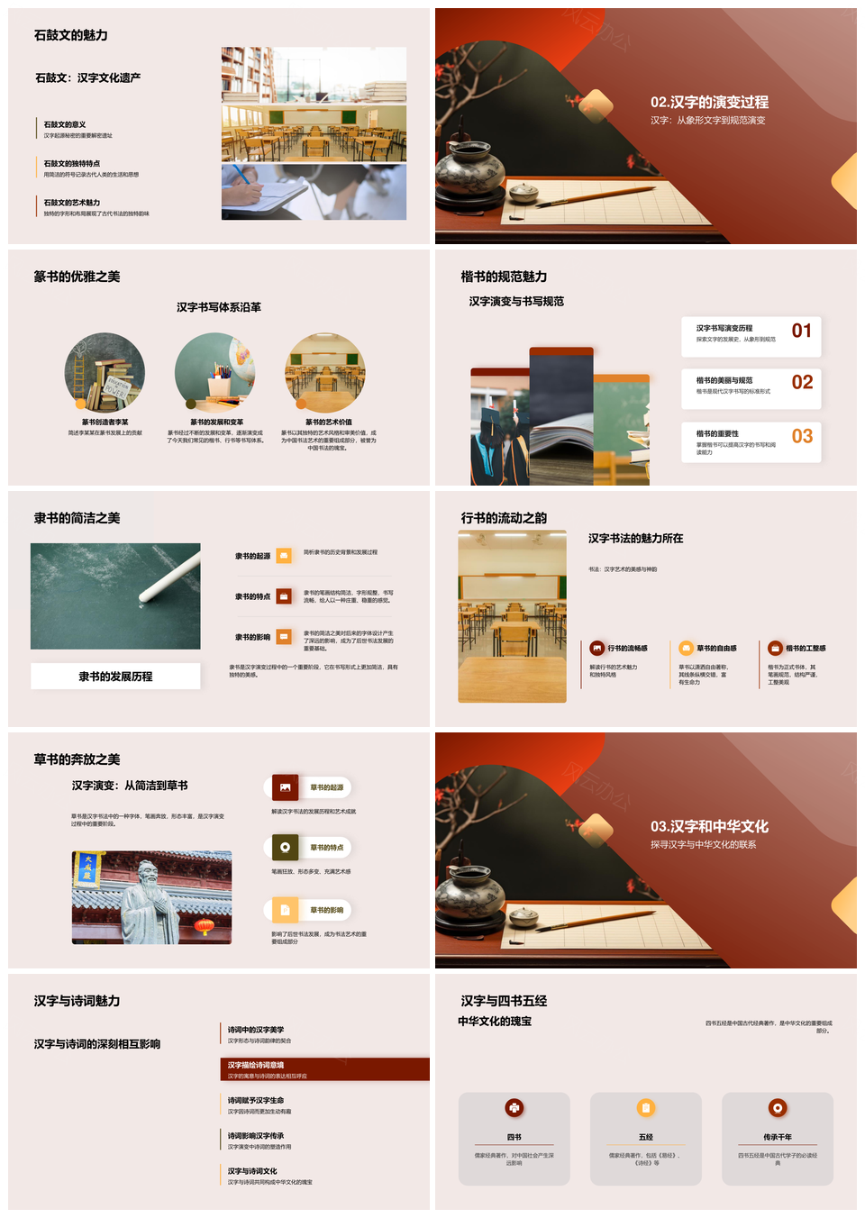 汉字起源演变与甲骨文金文篆书探秘PPT模板