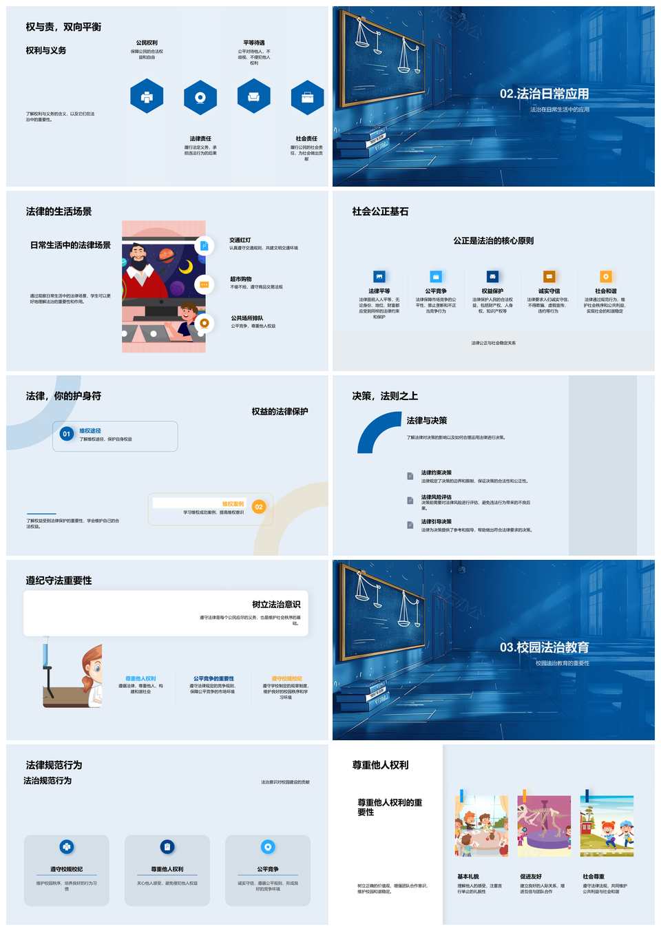 2025初中法治教育法律体系校园权益公正PPT模板