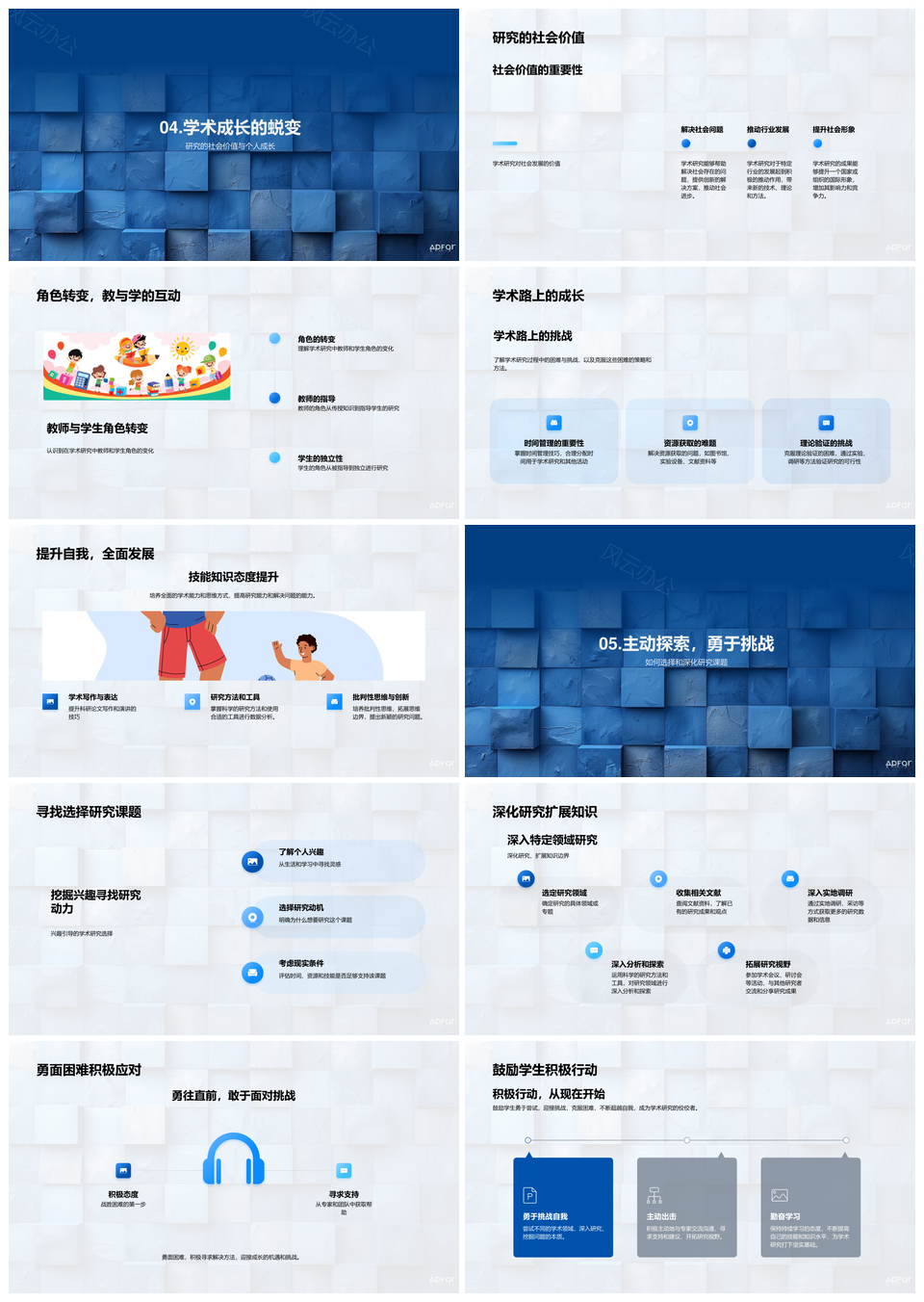 学术研究挑战策略教育实习成长教育培训协作PPT模板