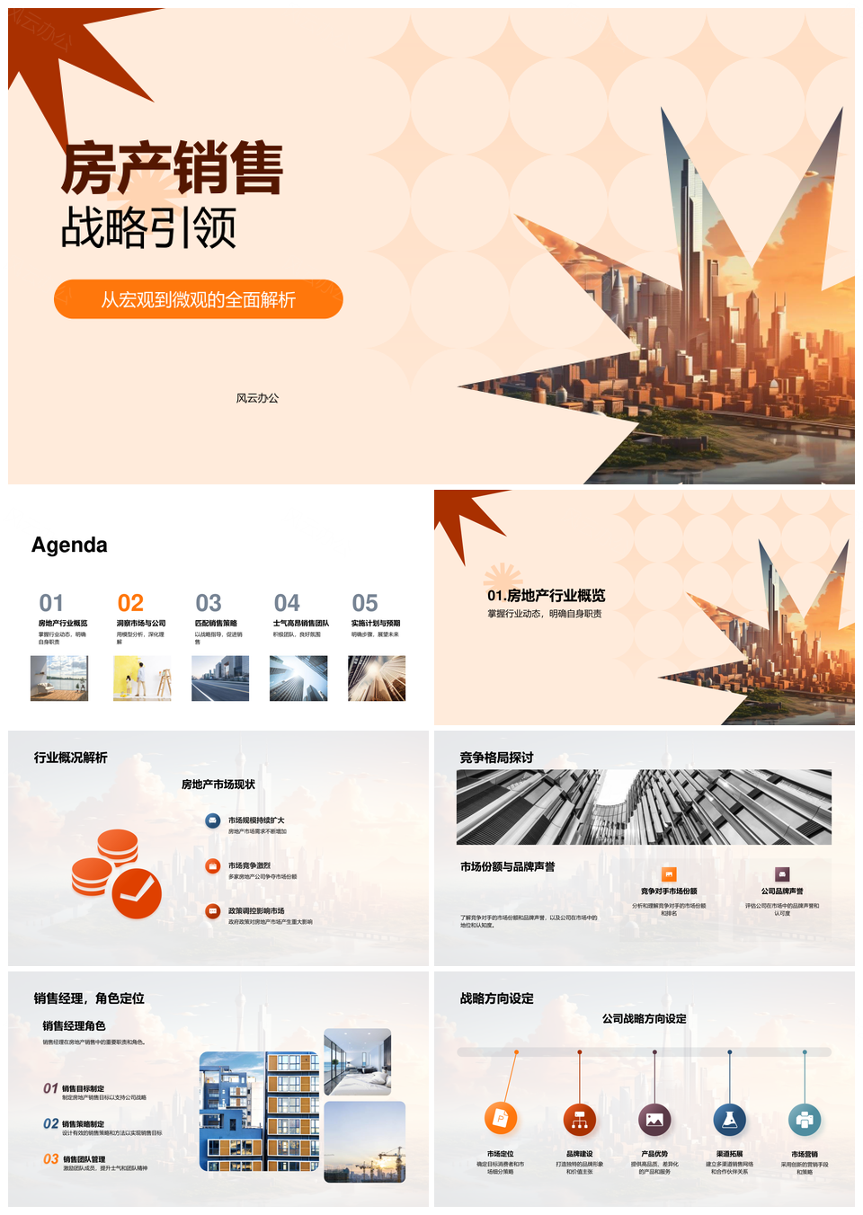 房产销售战略双模驱动摩天大楼目标PPT模板