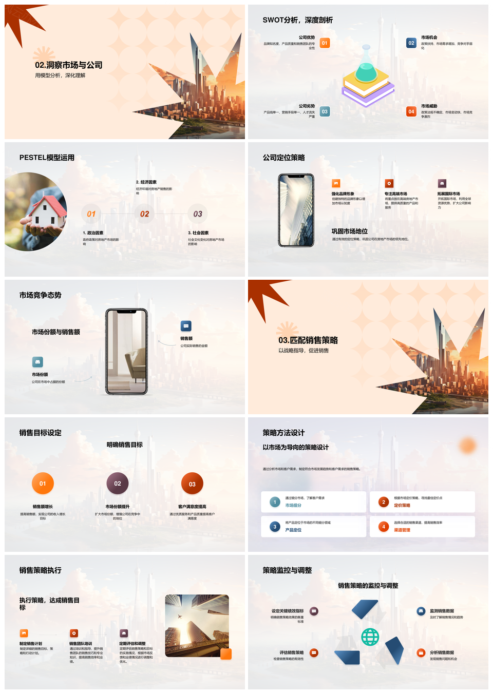 房产销售战略双模驱动摩天大楼目标PPT模板