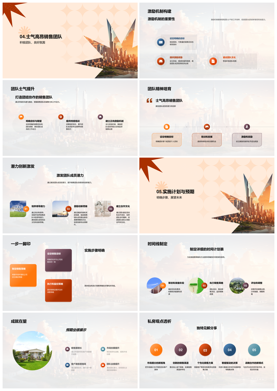 房产销售战略双模驱动摩天大楼目标PPT模板
