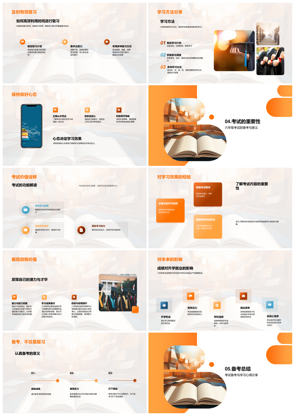 六年级考试备考策略时间安排知识应用学习计划PPT模板
