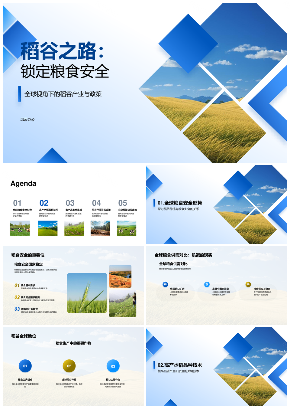 高产稻谷推广保障全球粮食安全PPT模板