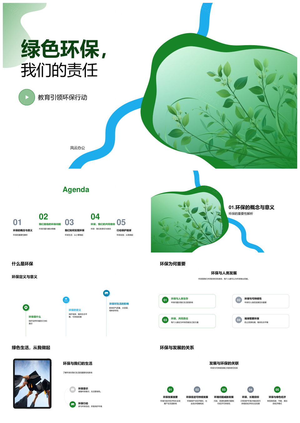 绿色环保教育引领节约践行绿意责任PPT模板