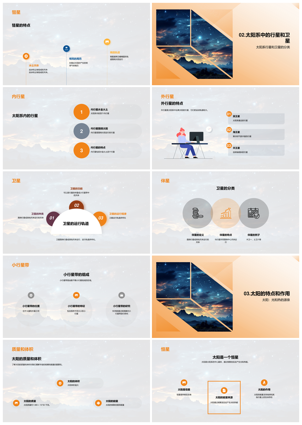 太阳系内外行星卫星小行星带彗星探秘PPT模板