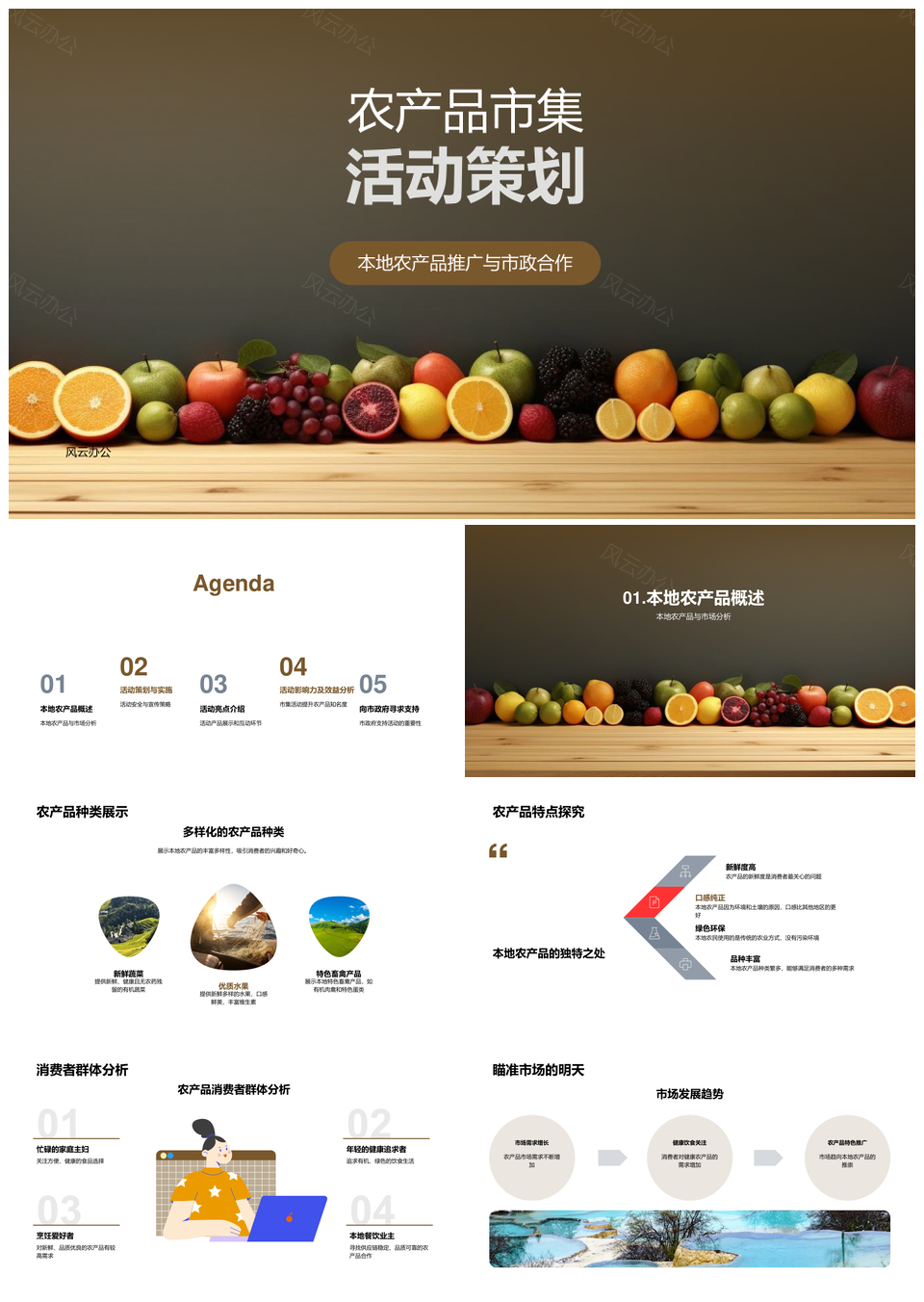 市政合作本地农产品市集安全社媒户外鲜蔬果PPT模板