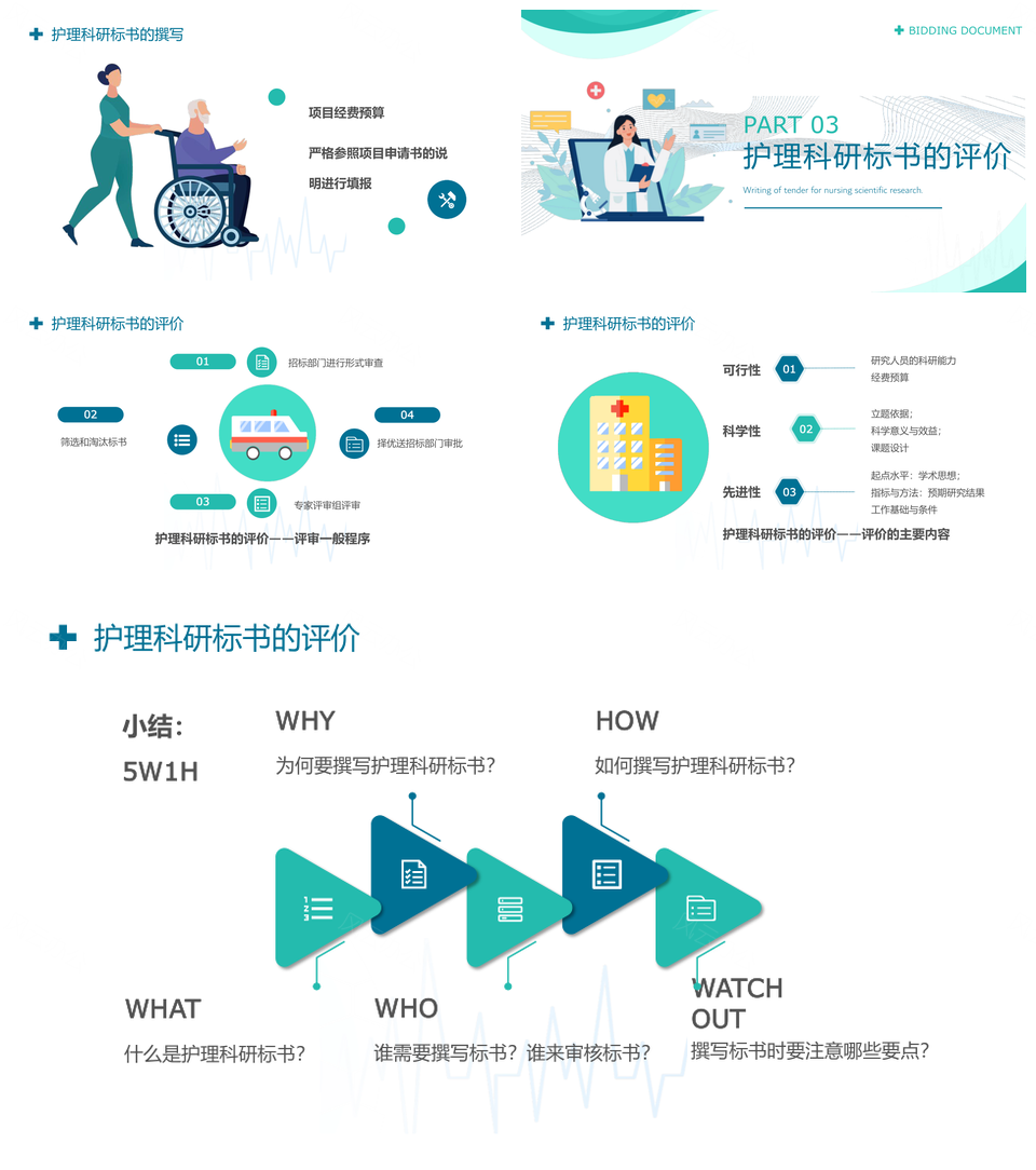 护理科研标书绿色简约PPT制作培训