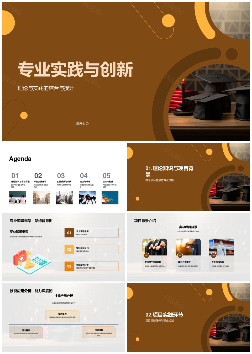 校企合作专业实践创新毕业帽PPT模板