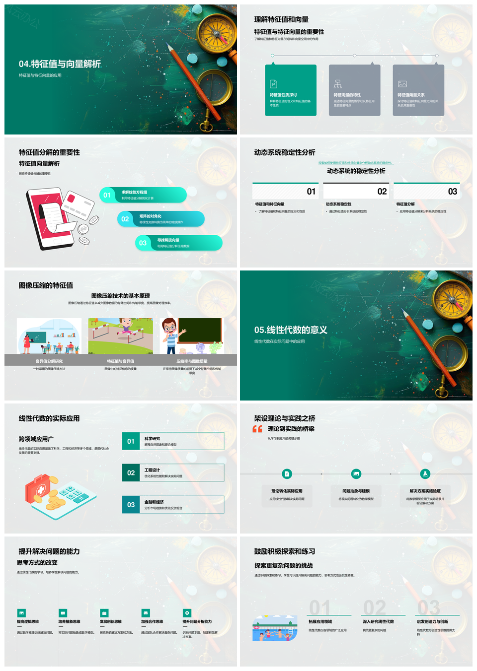 线性代数矩阵向量变换特征值方程组精讲PPT模板