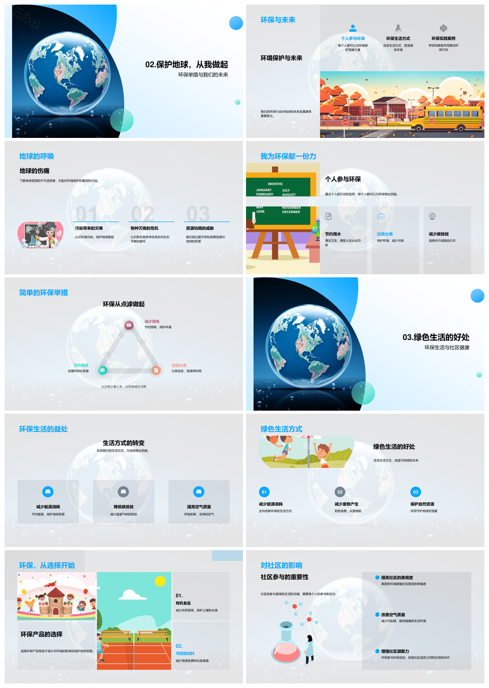 环保教育绿色生活守护地球纠正不环保PPT模板