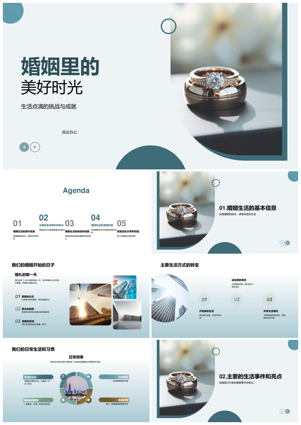 婚姻生活点滴挑战成就婚戒相册家人纪念PPT模板