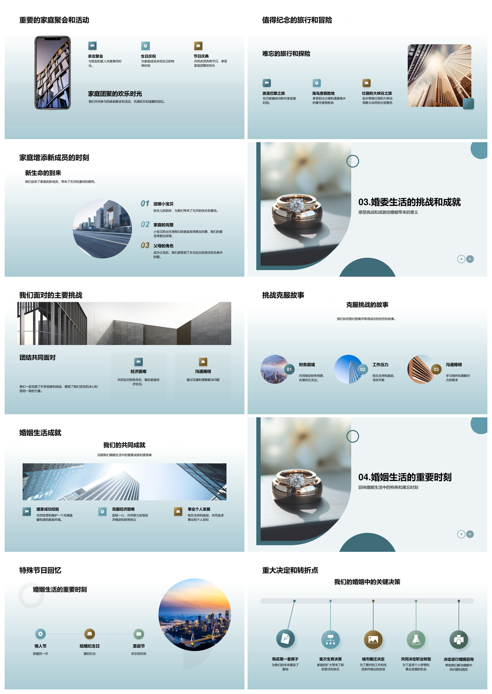 婚姻生活点滴挑战成就婚戒相册家人纪念PPT模板