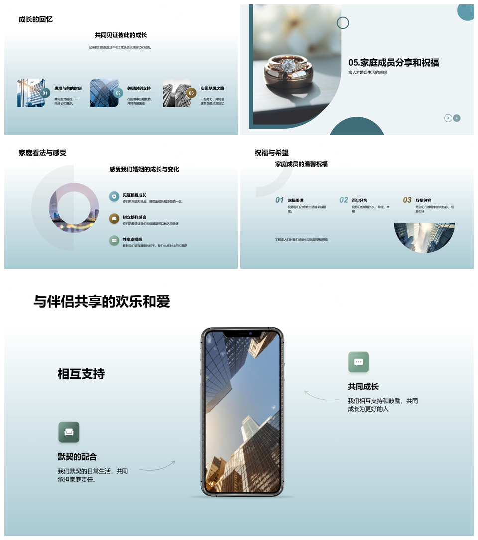 婚姻生活点滴挑战成就婚戒相册家人纪念PPT模板