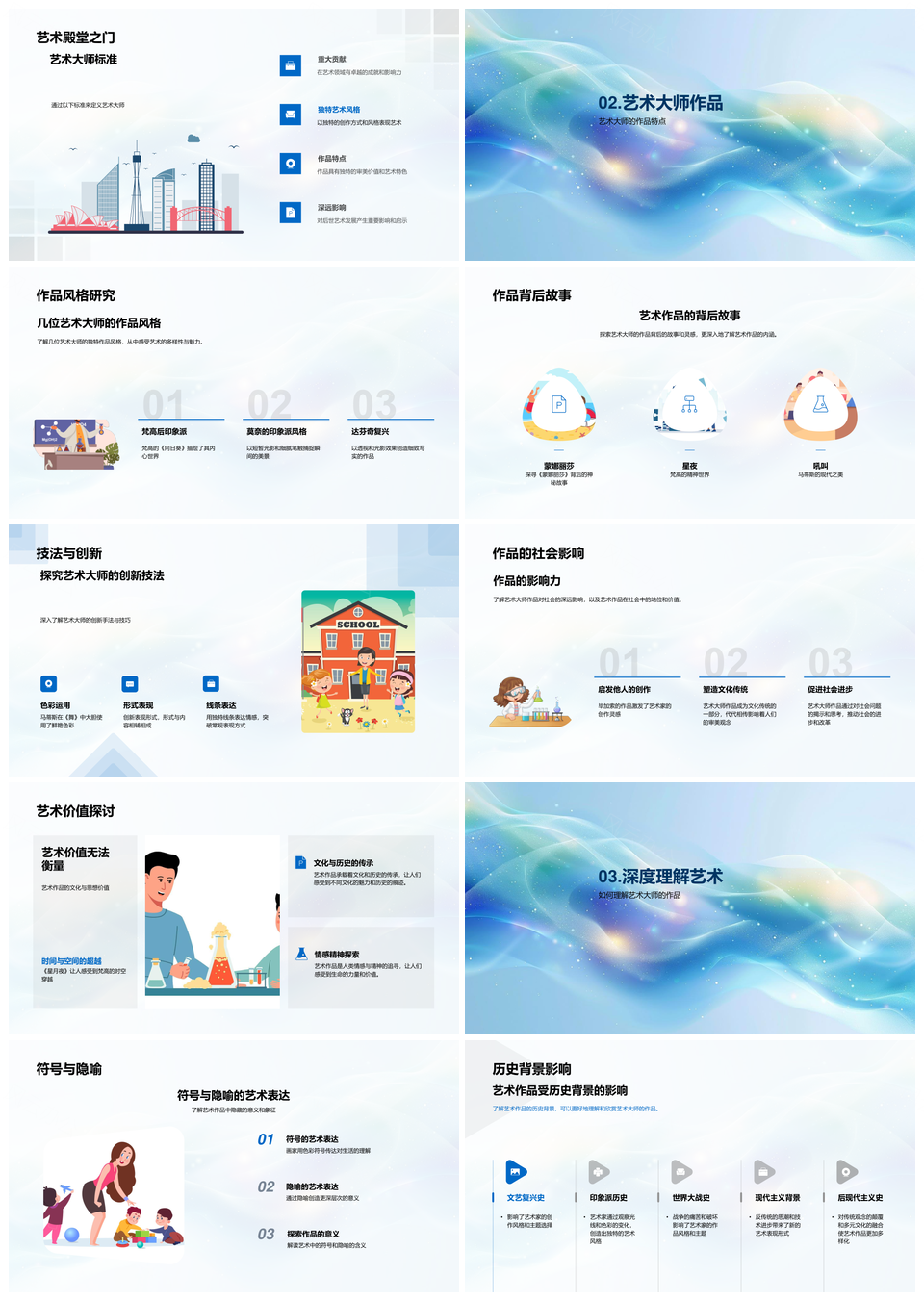 艺术大师作品解析小学生艺术课程教学独特风格PPT模板