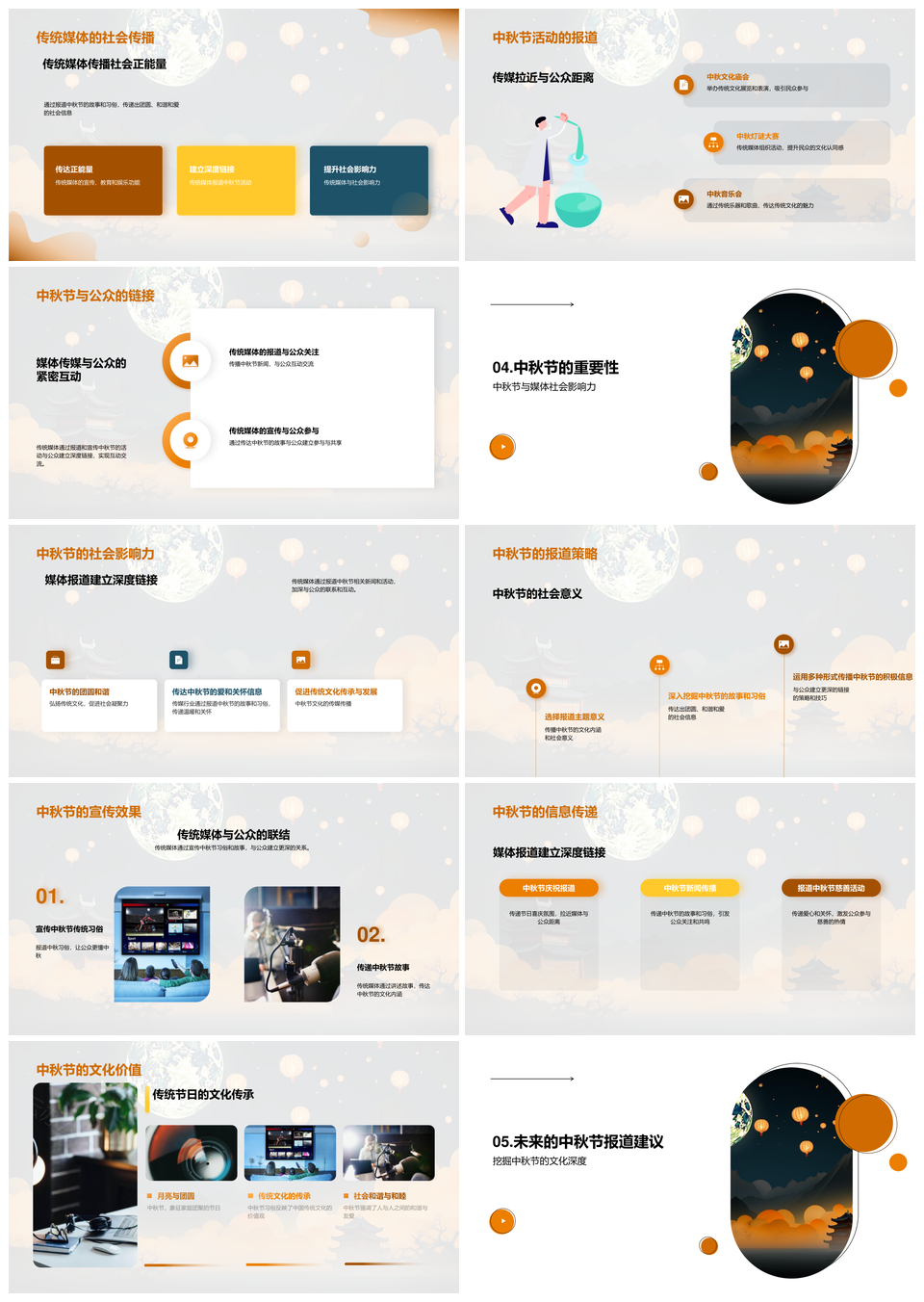 传统媒体深度链接中秋文化社会影响力PPT模板