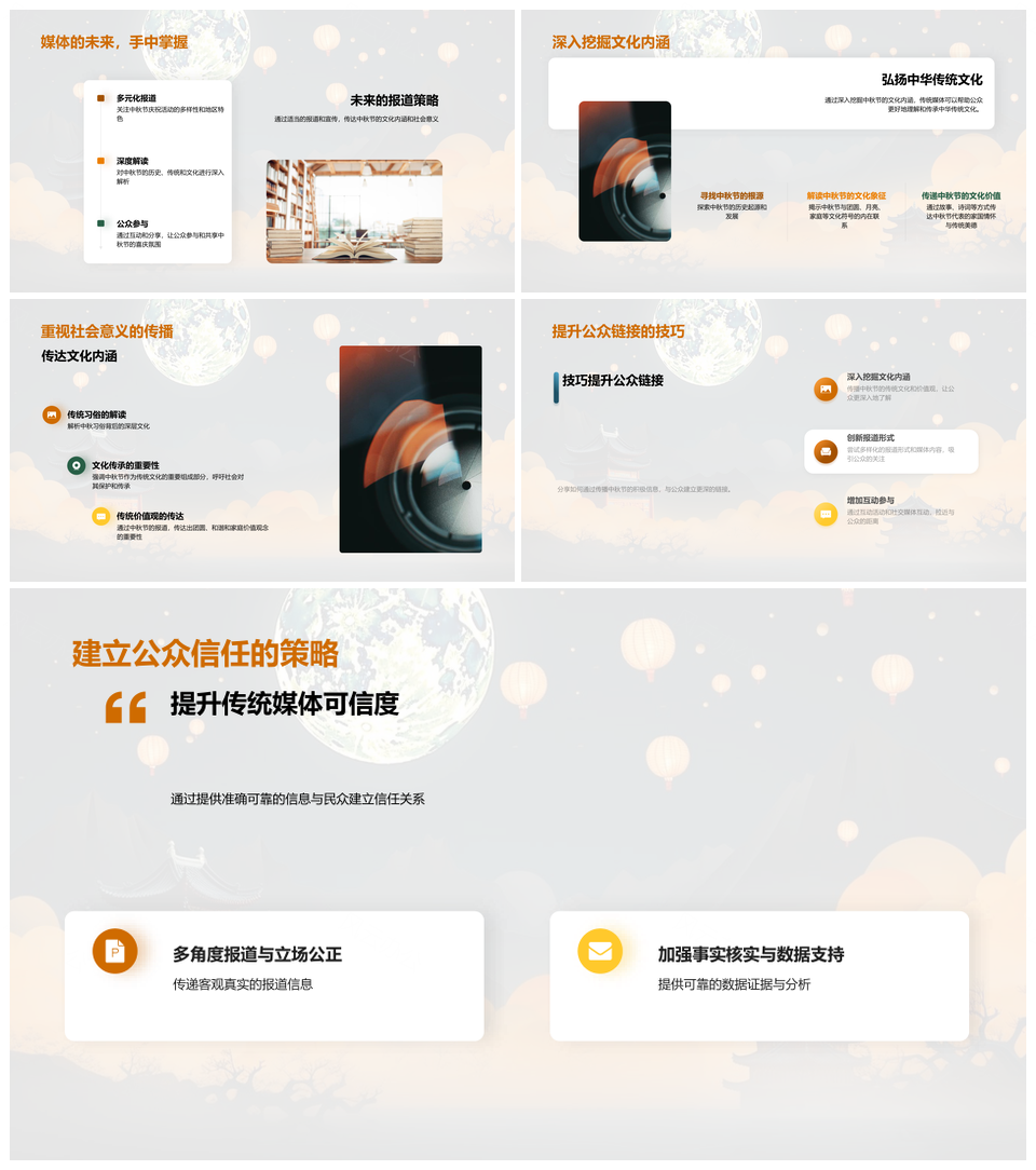传统媒体深度链接中秋文化社会影响力PPT模板
