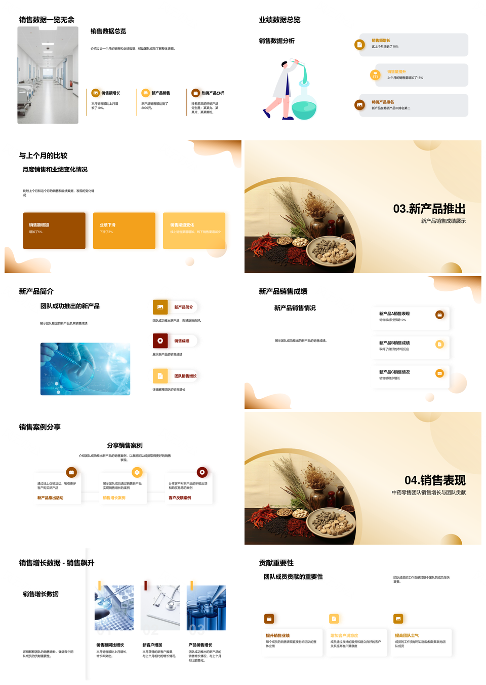 中药零售团队月度目标完成与销售数据总结PPT模板
